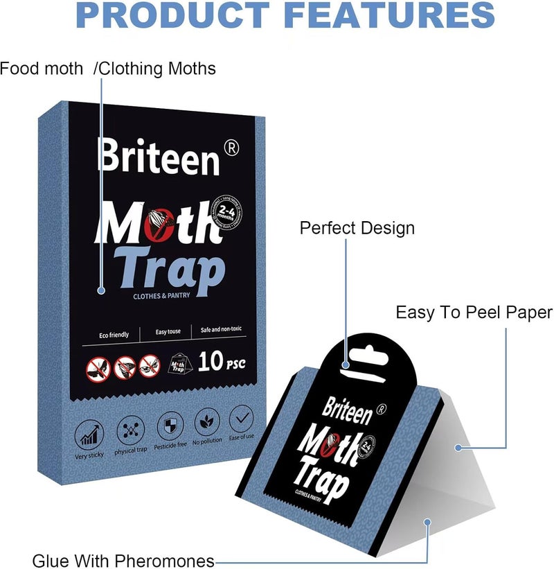 Briteen 10 Pack Pantry Moth Traps Safe and Effective for Food and Clothing- Glue Traps with Pheromones for Wool Closet Carpet Food and Cupboard - Image 2